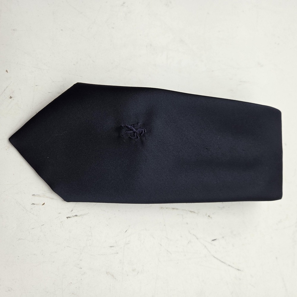 Bronzini Tie Mens One Size Blue Solid Satin Embroidered Horse Logo Classic